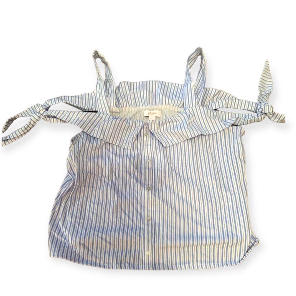 Candies pin stripe off the shoulder blouse